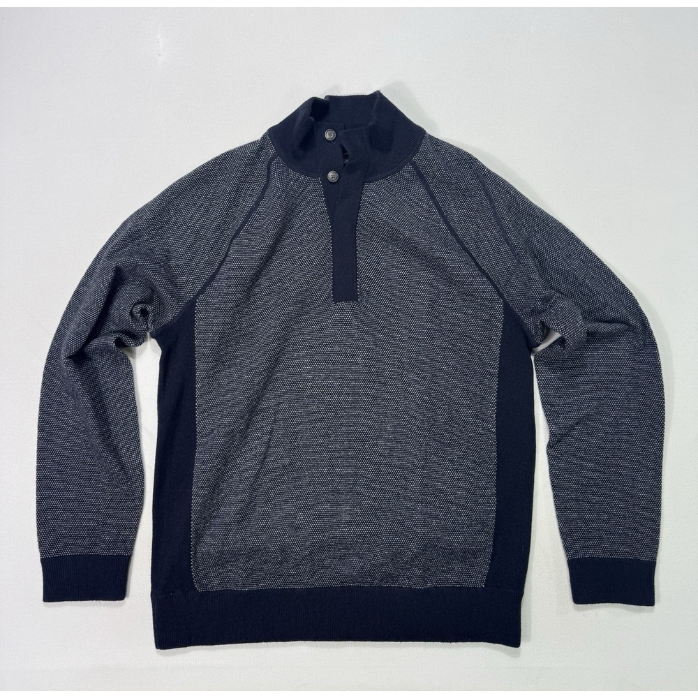 Vince Mens Cashmere Wool Blend Henley Sweater Blue Mock Neck Pullover Medium M